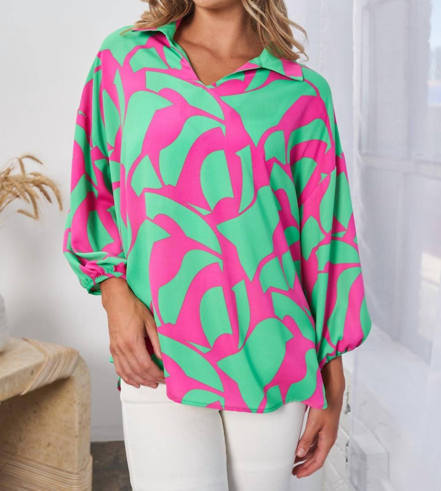 White Birch - Geo Print Woven Top