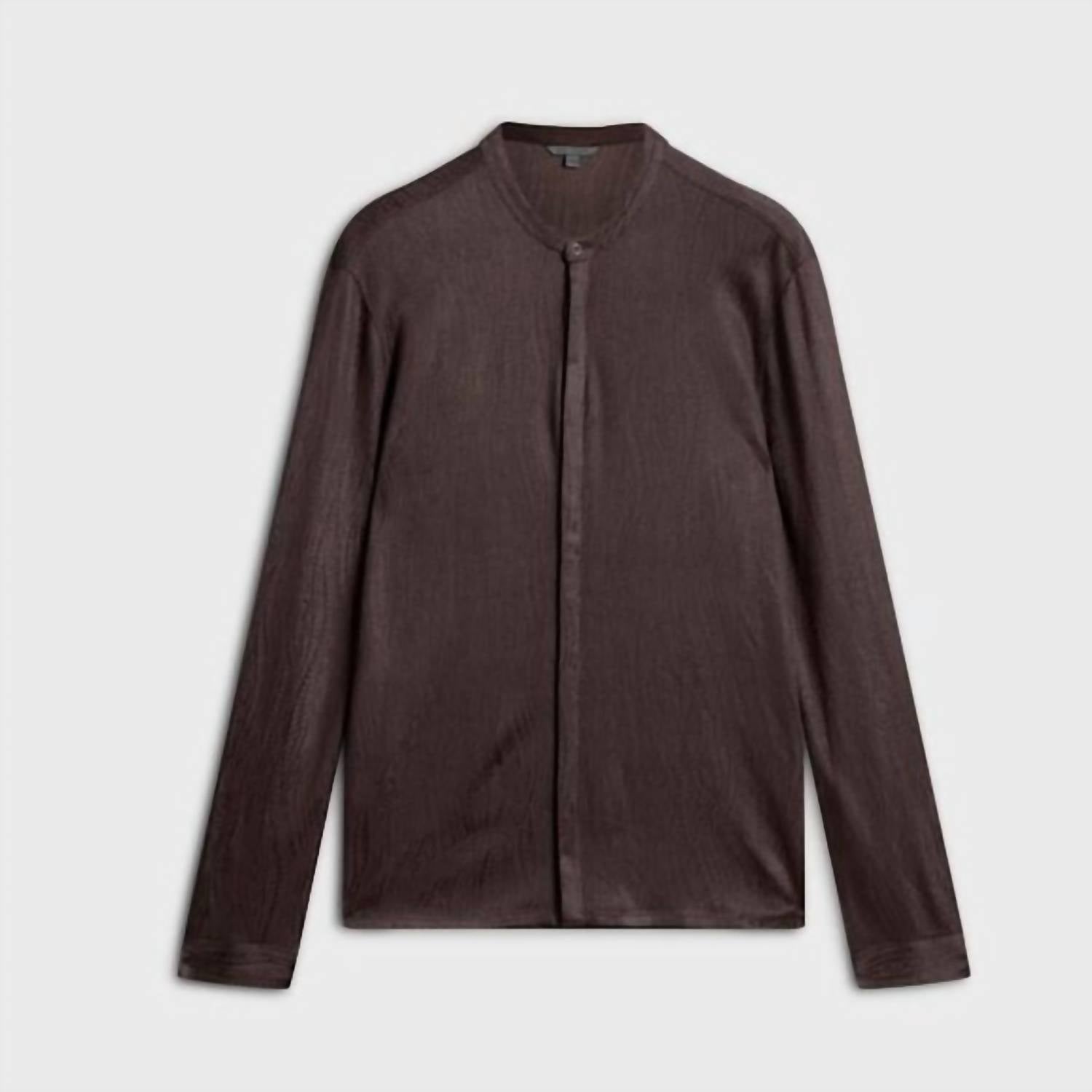 John Varvatos Otavio Stand-collar Stretch Wave Button-up Shirt in brown - men's shirt - view 6
