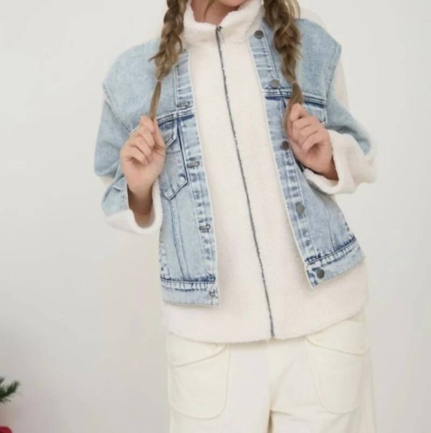 Joa - Sherpa Mixed Media Zip Up Jacket