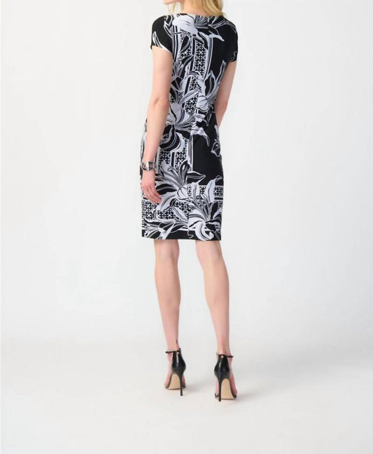 Joseph Ribkoff - Floral Print Two-tone Sheath Dress