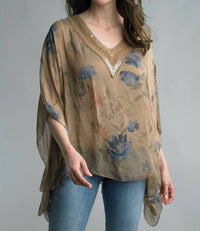 Tempo Paris - Crochet Silk Print Poncho