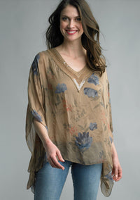 Tempo Paris - Crochet Silk Print Poncho
