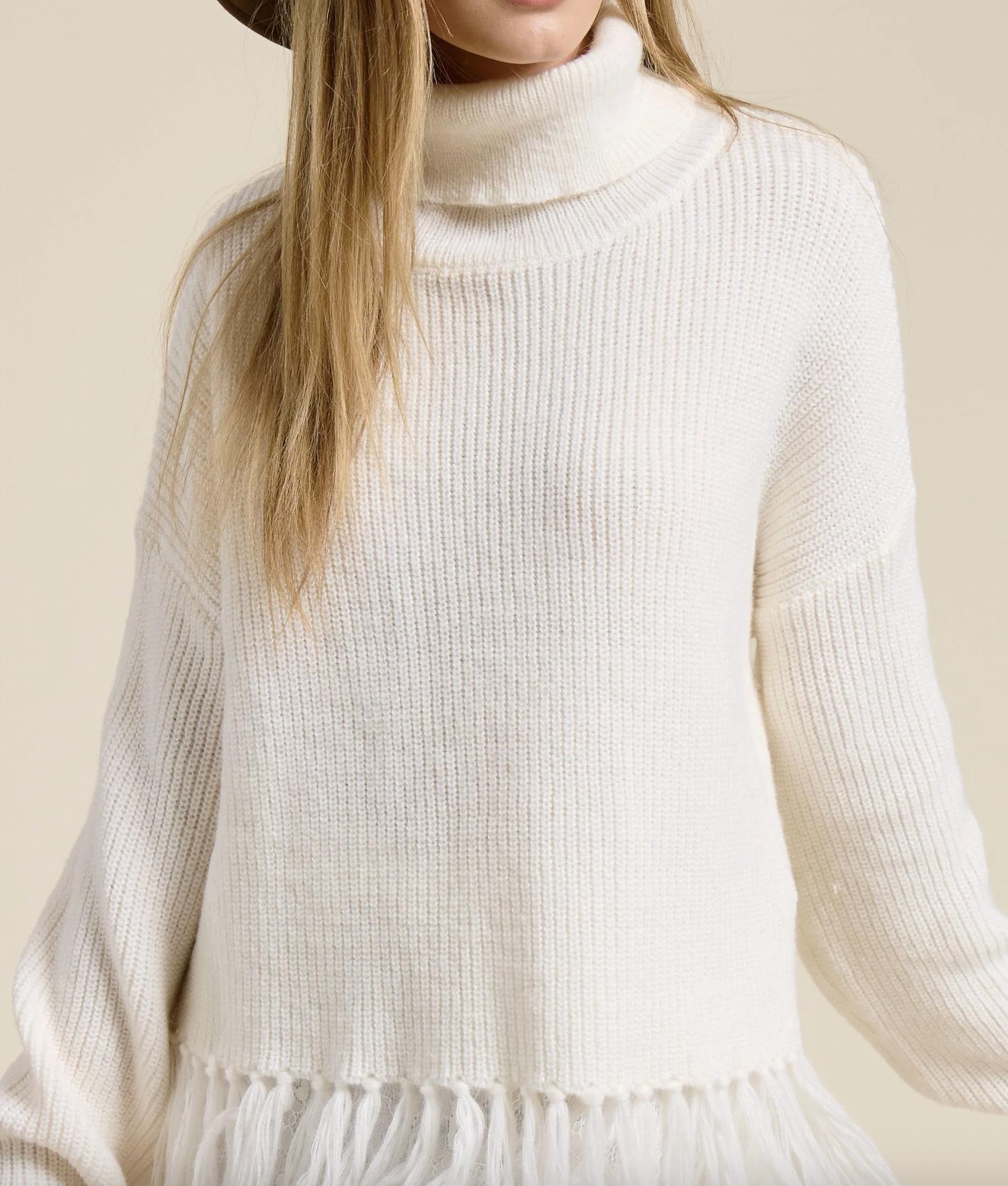 Mimosa - Fringe Hem Ribbed Turtleneck Sweater