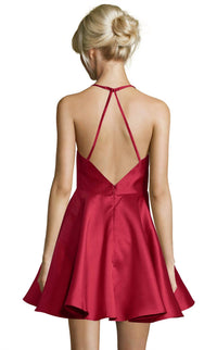 ALYCE PARIS Sleeveless Halter Cocktail Dress in red - women's dress - detail view