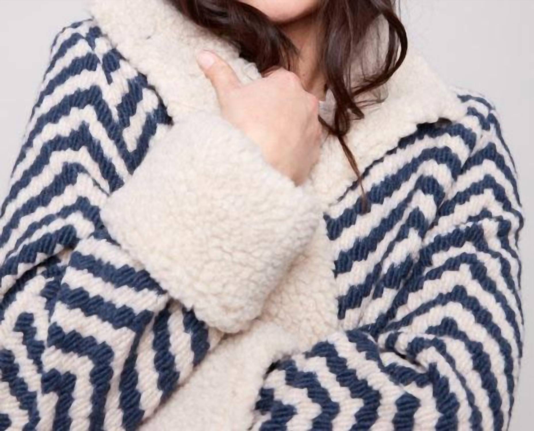 Charlie B - Chevron Bouclé Sherpa Trim Short Jacket