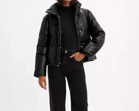 LEVI'S Faux Leather Bomber Puff Jacket in black - women's jacket