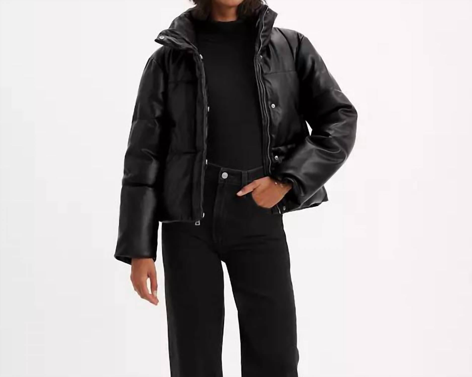 LEVI'S Faux Leather Bomber Puff Jacket in black - women's jacket