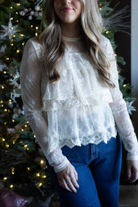 Forte Lila Lace Top in cream - women's blouse