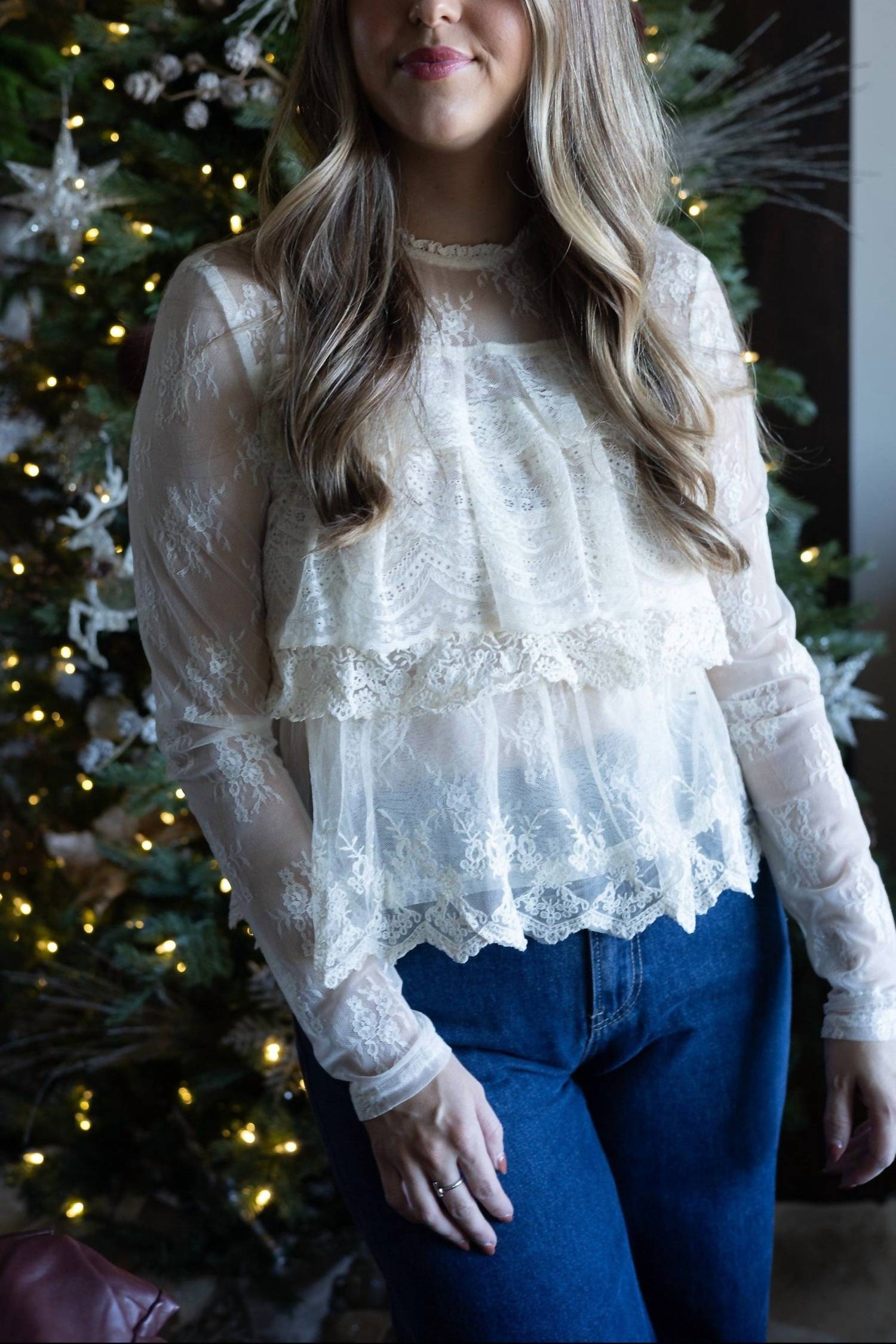 Forte Lila Lace Top in cream - women's blouse