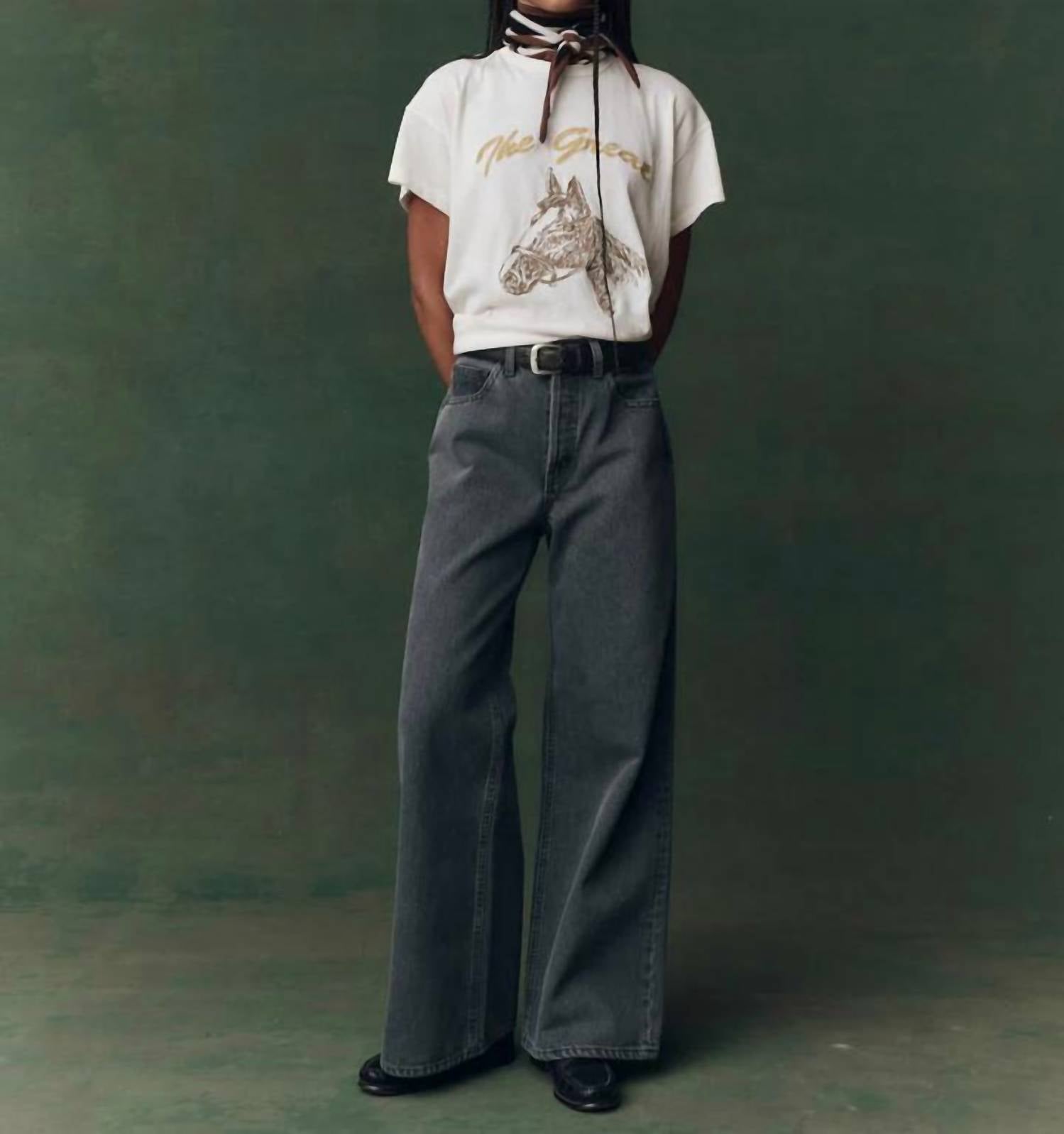 The Great. - Boxy Crew Tee With Spice Horse Embroidery