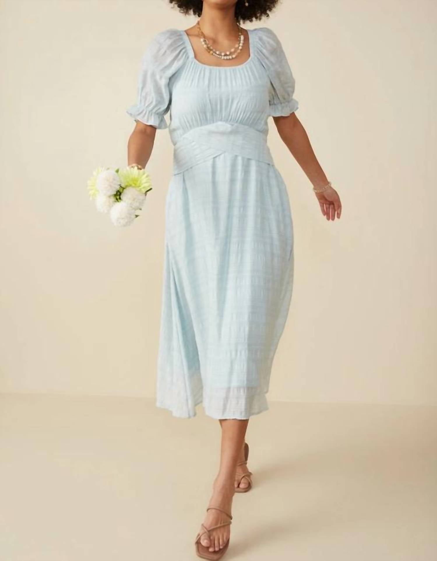 Hayden La - Textured Tie Waist Square Neck Dress