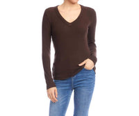 Karen Kane Long Sleeve Ribbed V-Neck Top in brown - women's long sleeve top