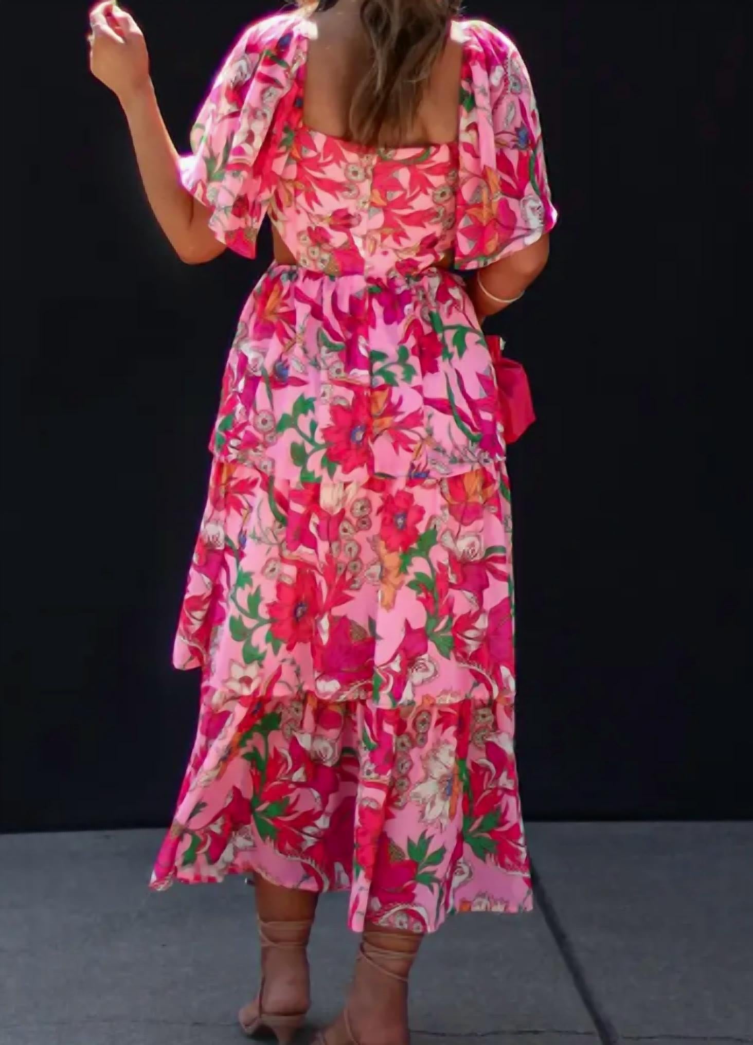 UNISHE Spring Fling Cutout Dress in pink multi - women's dress - alternate view