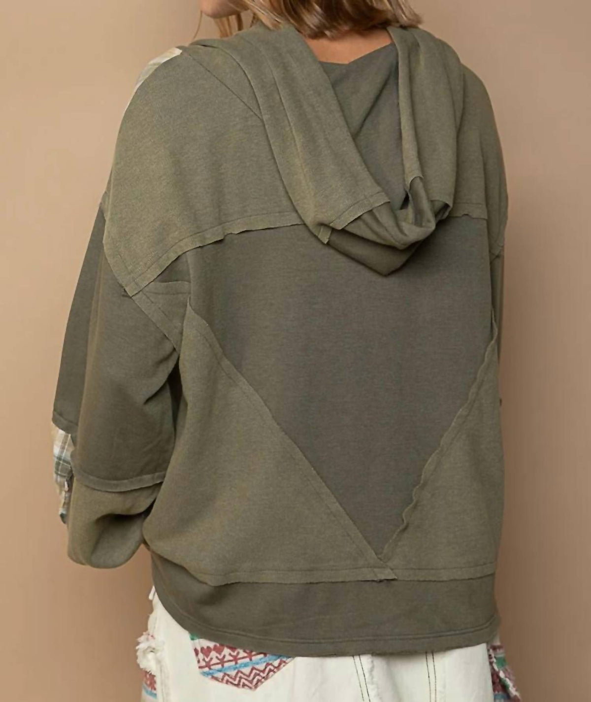 Pol - Plaid Perfection Boxy Balloon-sleeved Hoodied Top