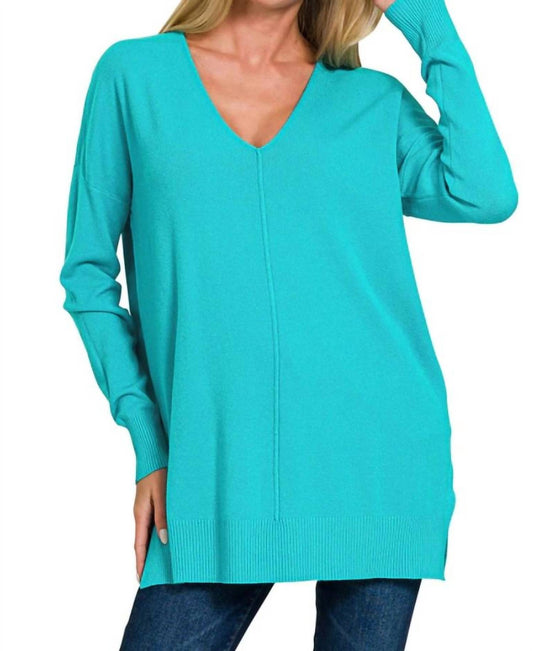 Zenana - Front Seam V-neck Sweater