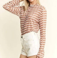 Jade By Jane - Checkered Mesh Mock Neck Top