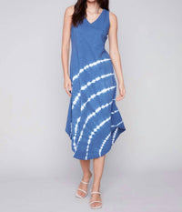 CHARLIE B Tie Dye Sleeveless V-neck Cotton Dress in denim - women's dress