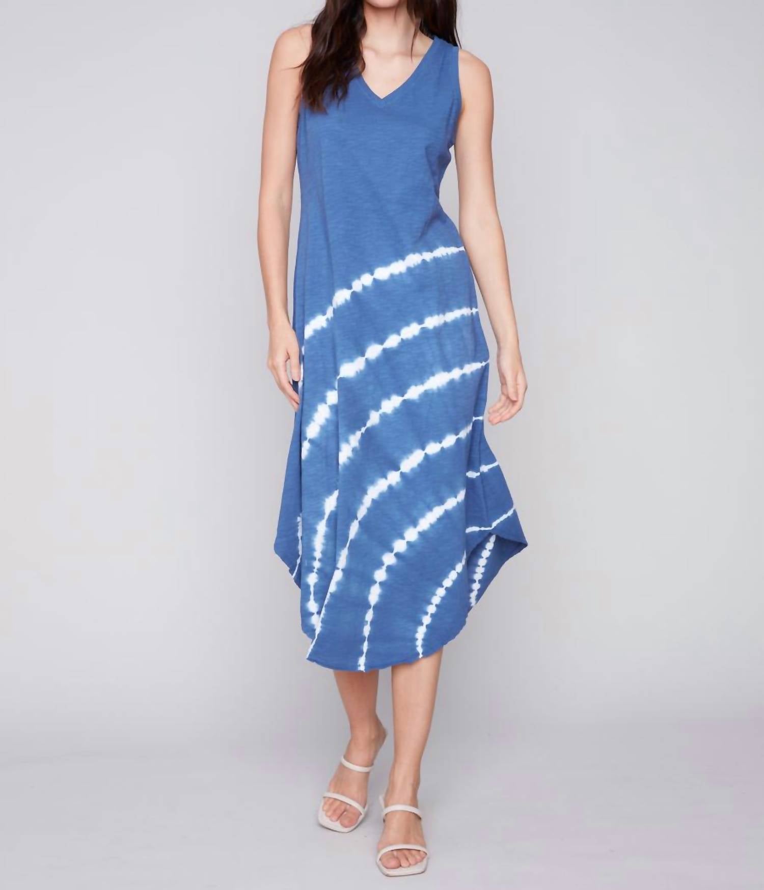 CHARLIE B Tie Dye Sleeveless V-neck Cotton Dress in denim - women's dress