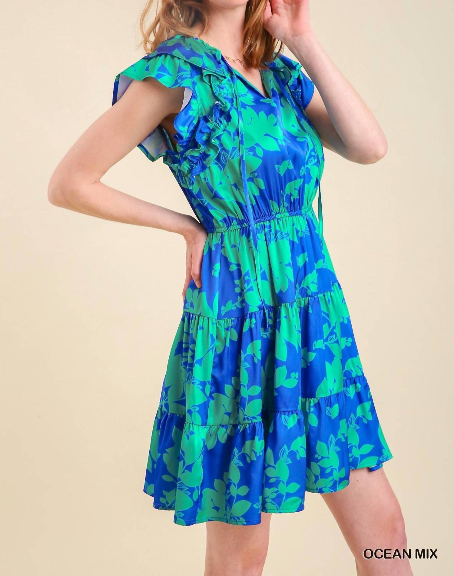 Umgee - Satin Floral Tiered Dress