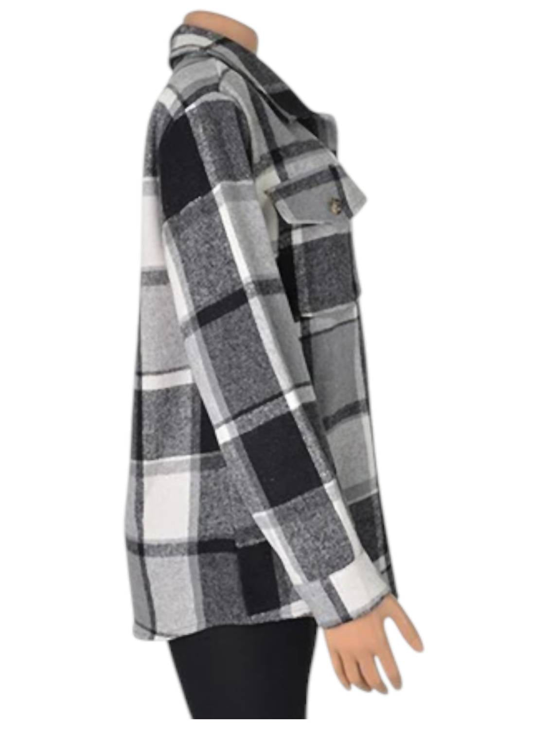 Macaron - Women's Plaid Printed Adorable Buttoned Shacket