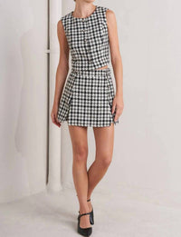 Flying Tomato - Valerie Pearl Button Tweed High Waisted Skort