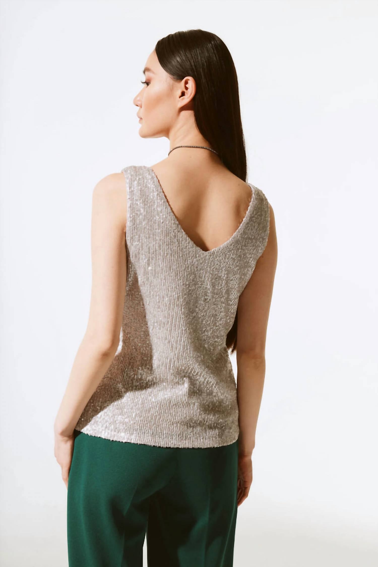 Joseph Ribkoff Sequin Sleeveless Fitted Top in beige - women's tank top - alternate view