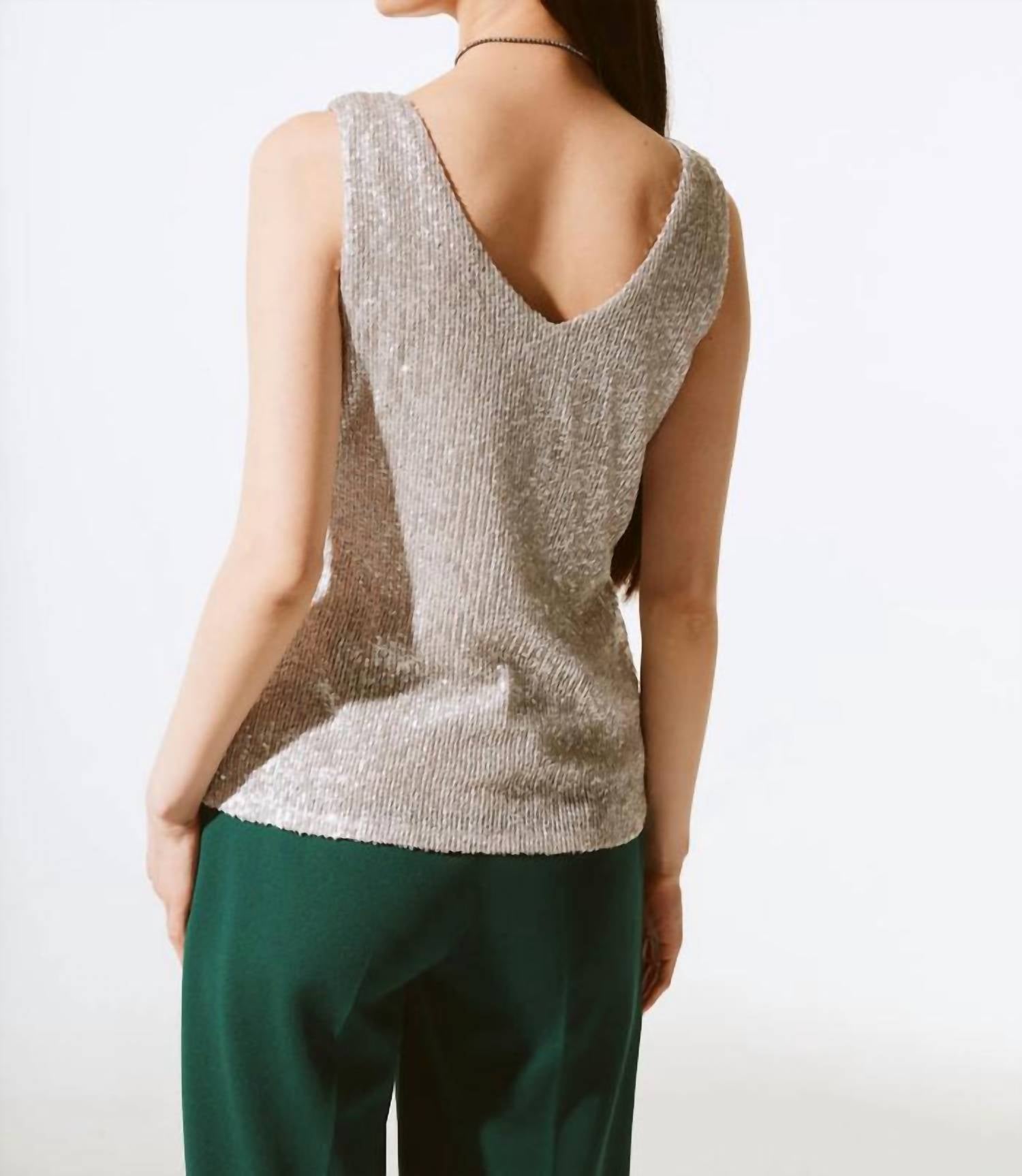 Joseph Ribkoff Sequin Sleeveless Fitted Top in beige - women's tank top - detail view