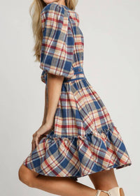 Umgee - Round Neck Plaid Dress