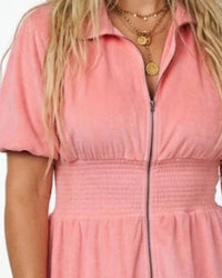 BLAKELEY Marren Zip Front Mini Dress in coral - women's dress - detail view