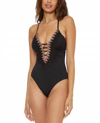 Becca - Layla Plunging Crochet Trim Tie Back Swimsuit
