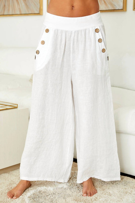 Venti6 - Linen Button Detail Palazzo Pants