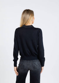 Autumn Cashmere Rhinestone Cashmere Polo Sweater in black - women's long sleeve top - detail view