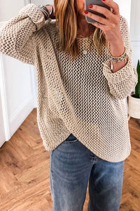 Shewin - Crochet Hollow-Out Knit Sweater