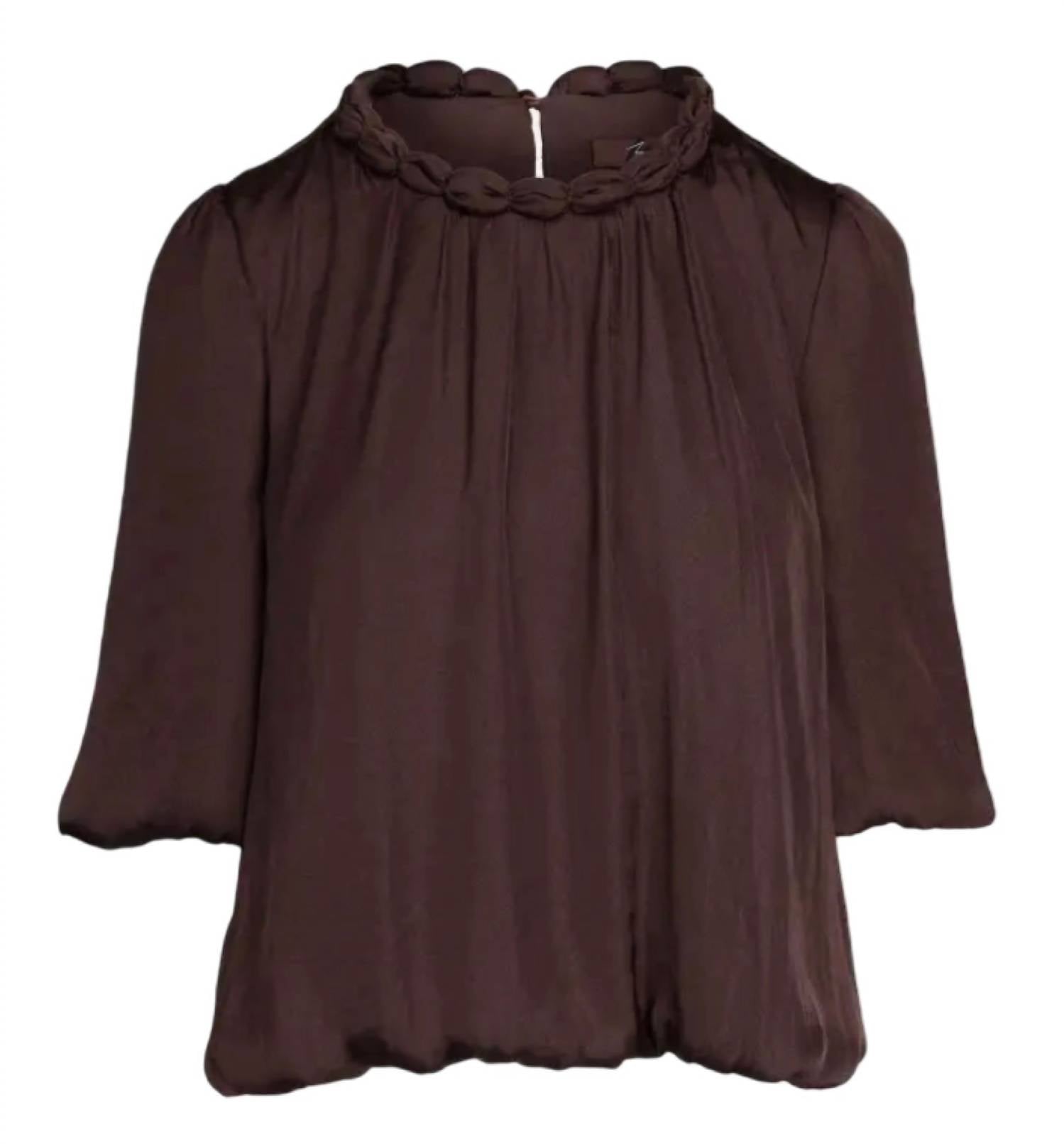 Naked Zebra - Women's Round Neckline Accent Billowy Blouse