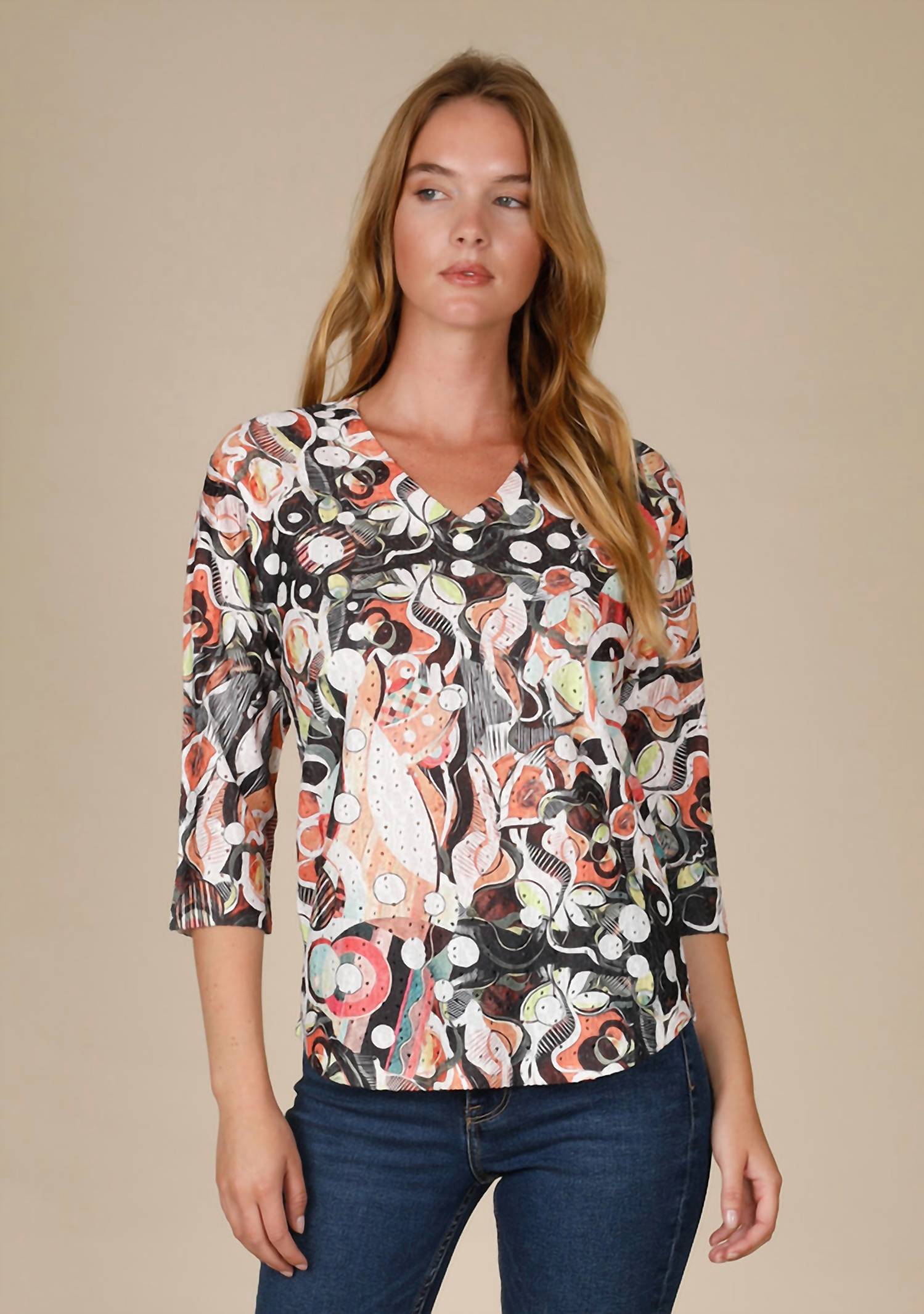 Inoah - Gallery Print Eyelet Top