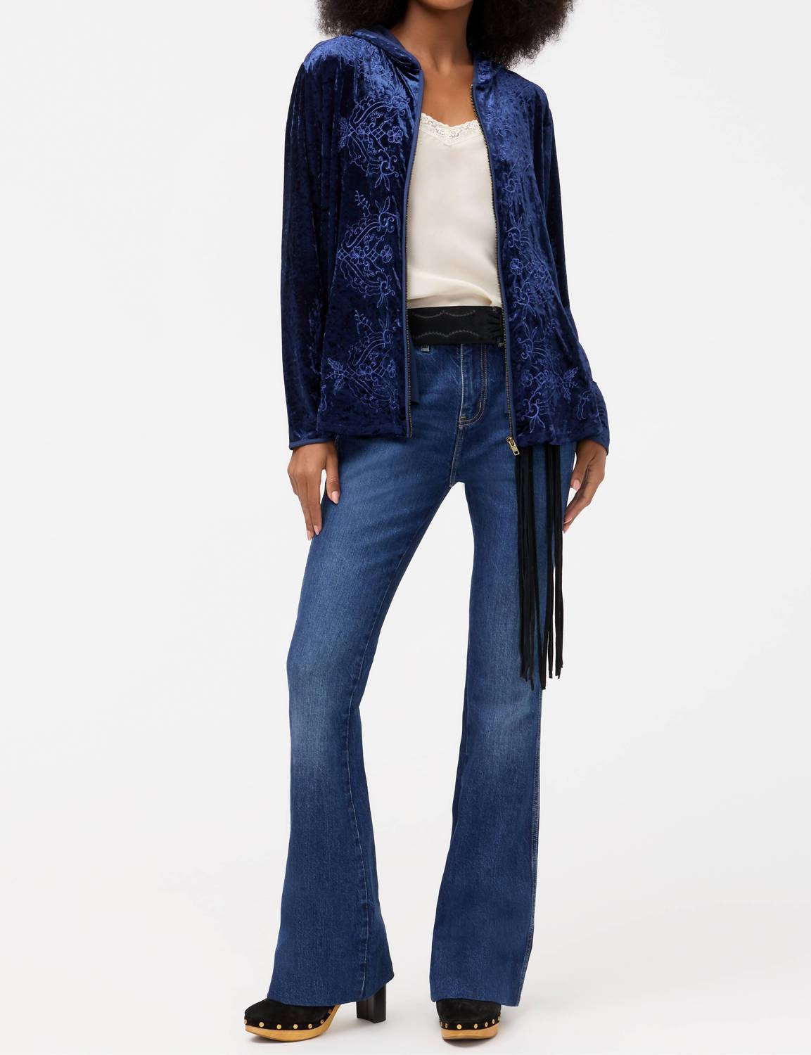 Johnny Was - CARMEL CRUSHED VELVET ZIPUP HOODIE