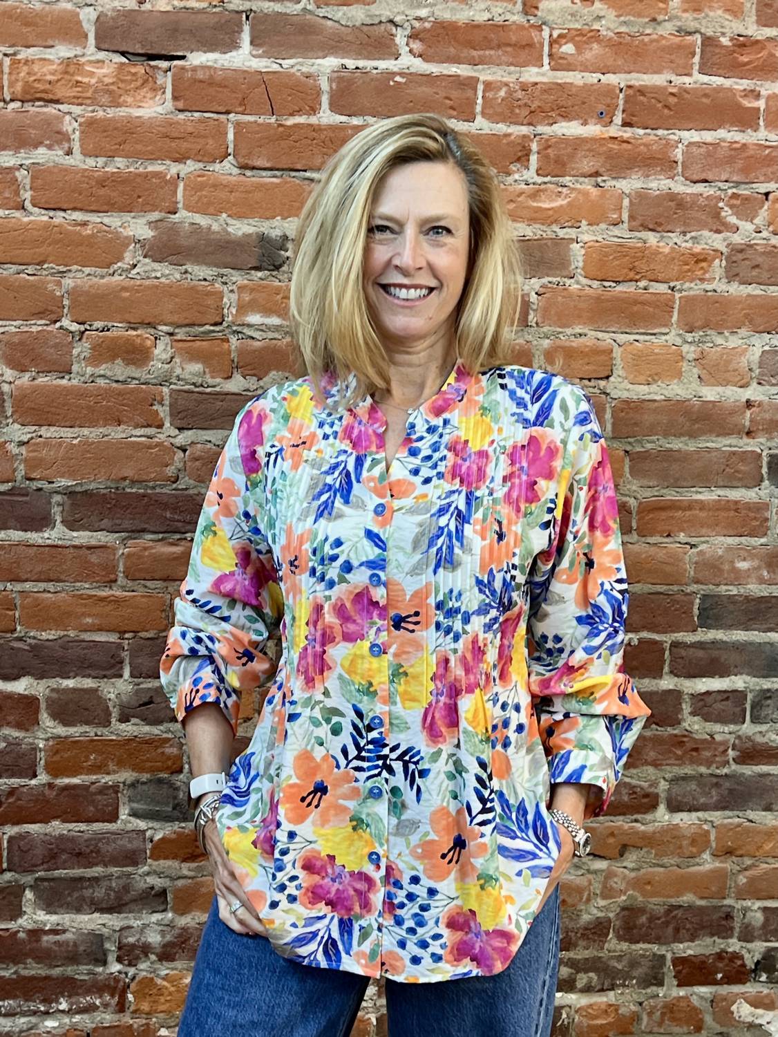 Shana Apparel - Floral Pintuck Tunic Top