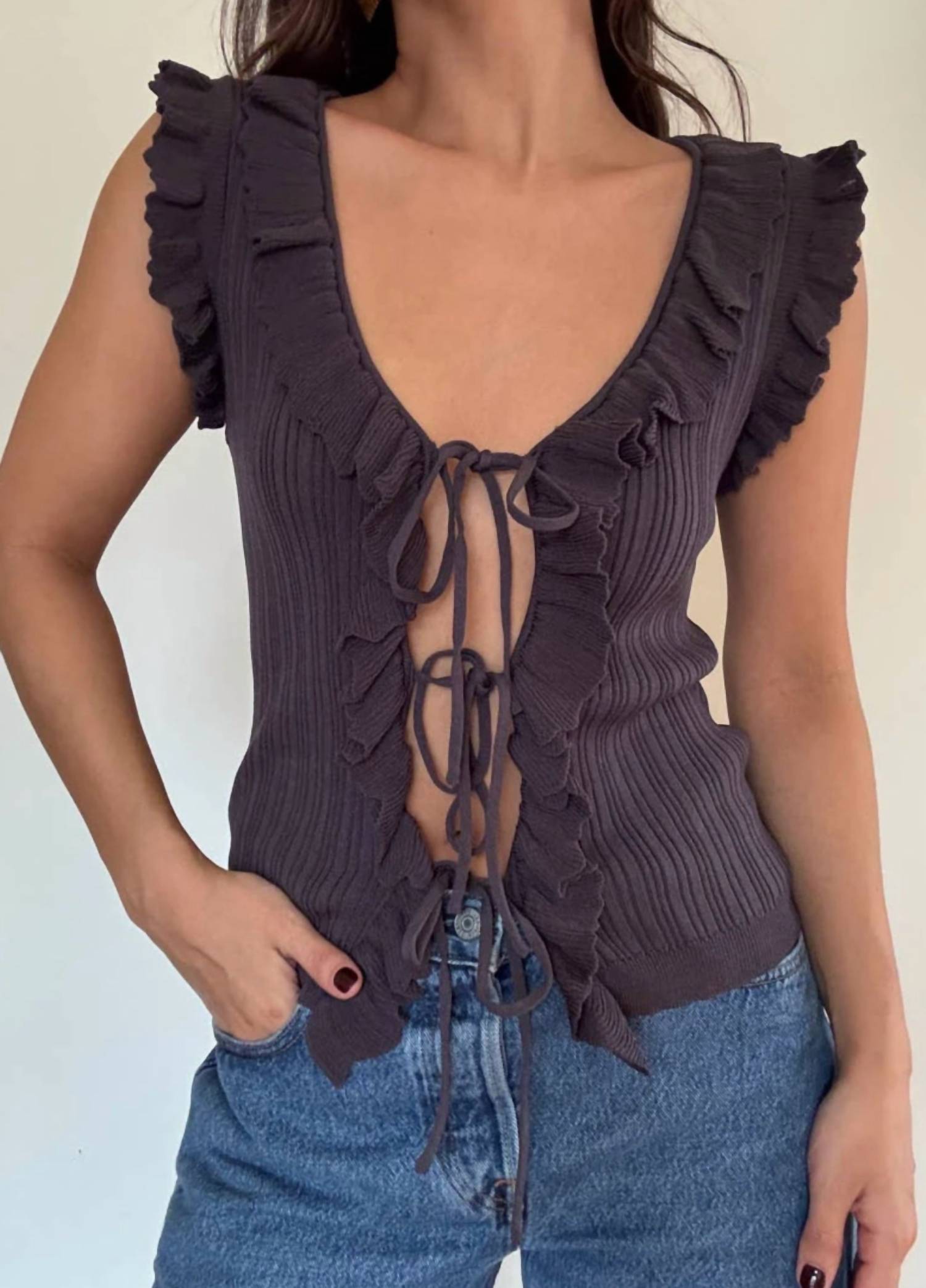 Et Clet - Tie Front Ruffle Top