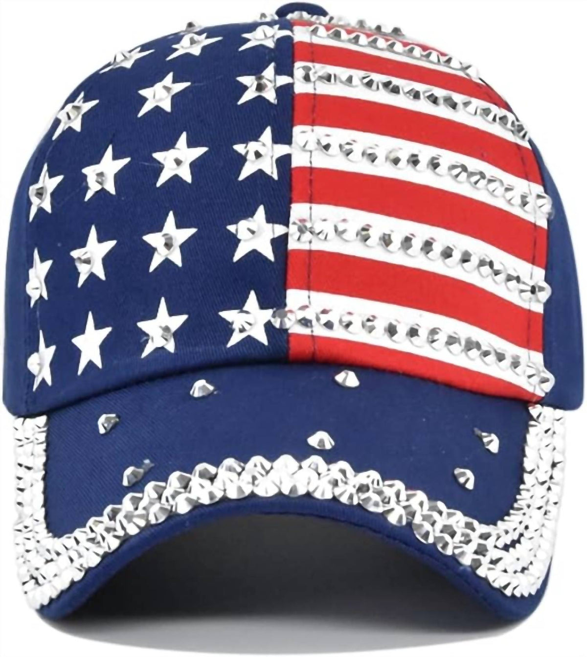 Sophia Collection - Unisex American Flag Hotfix Rhinestone Embellished Baseball Cap