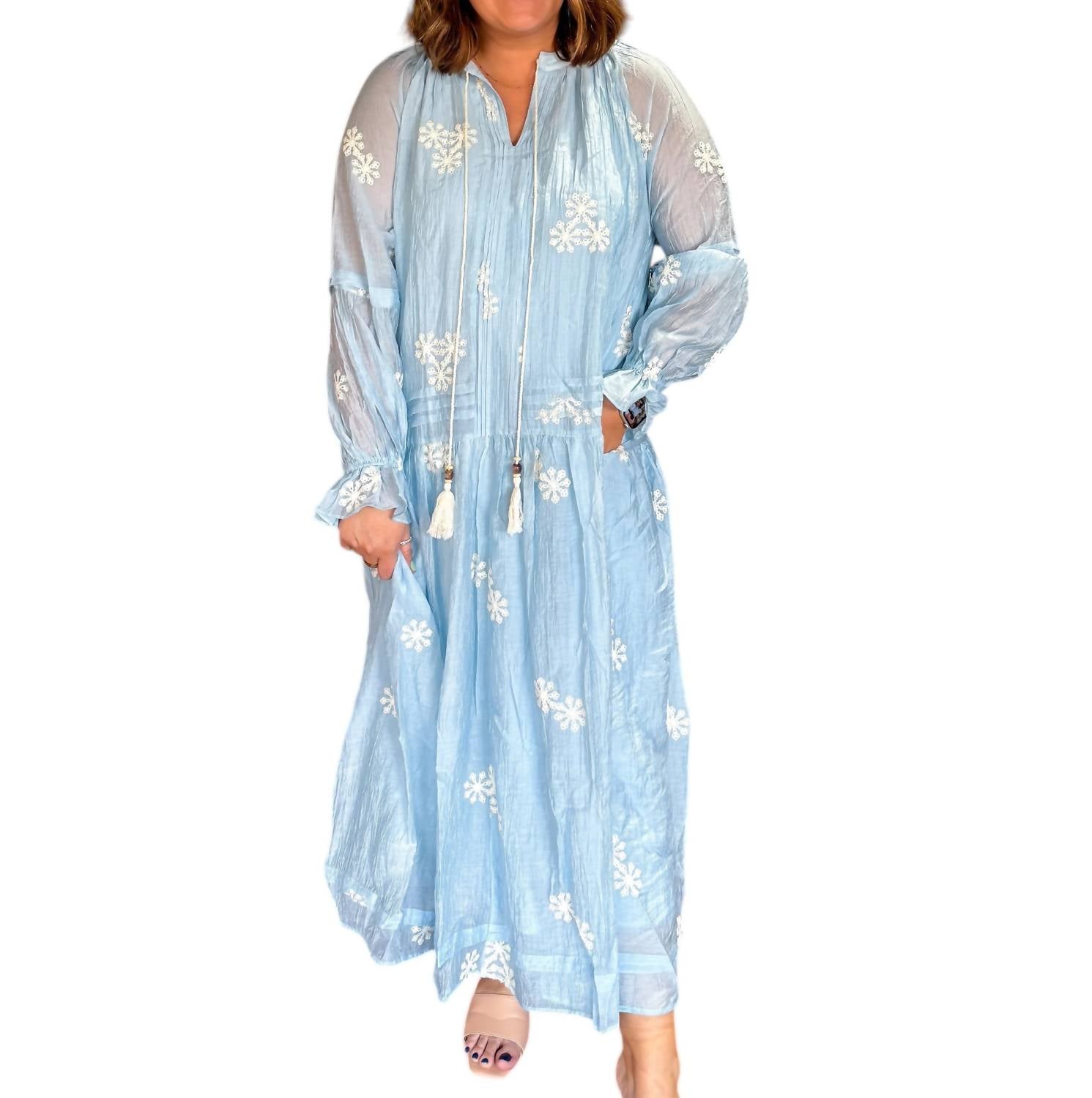 J.Nna - Embroidered Long Sleeve Maxi Dress