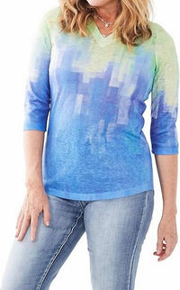 FDJ Nisa Notch Neck Three Quarter Sleeve Jersey Top in mojito gradient - women's shirt