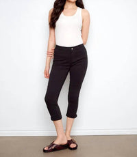 Charlie B - Cuffed Cropped Slim Leg Twill Pants