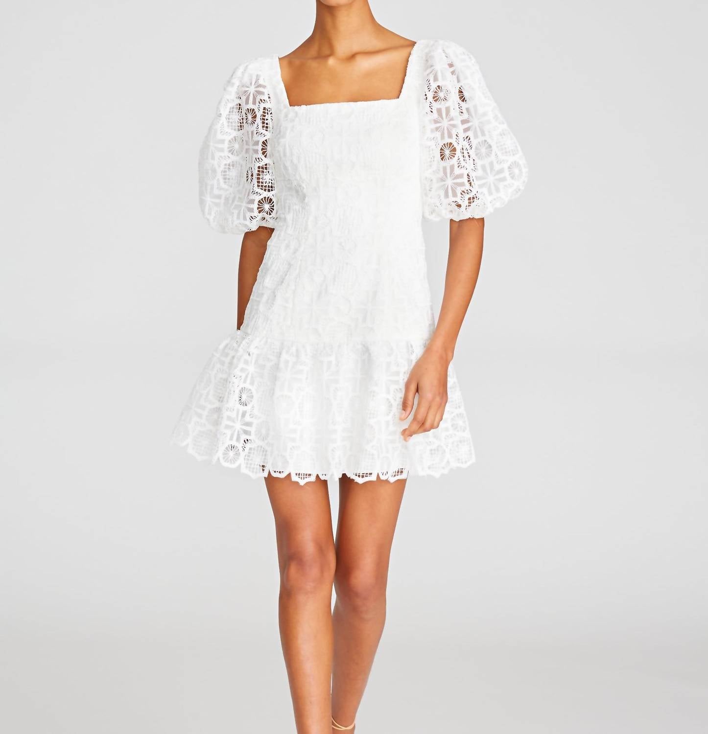 ml Monique Lhuillier Womens Lace Ruffled Cocktail and Party Dress - White