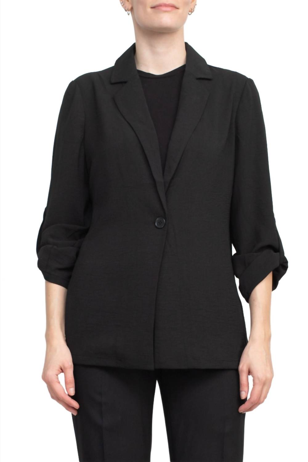 Adrianna Papell - Notched Lapel Collar One Button Blazer
