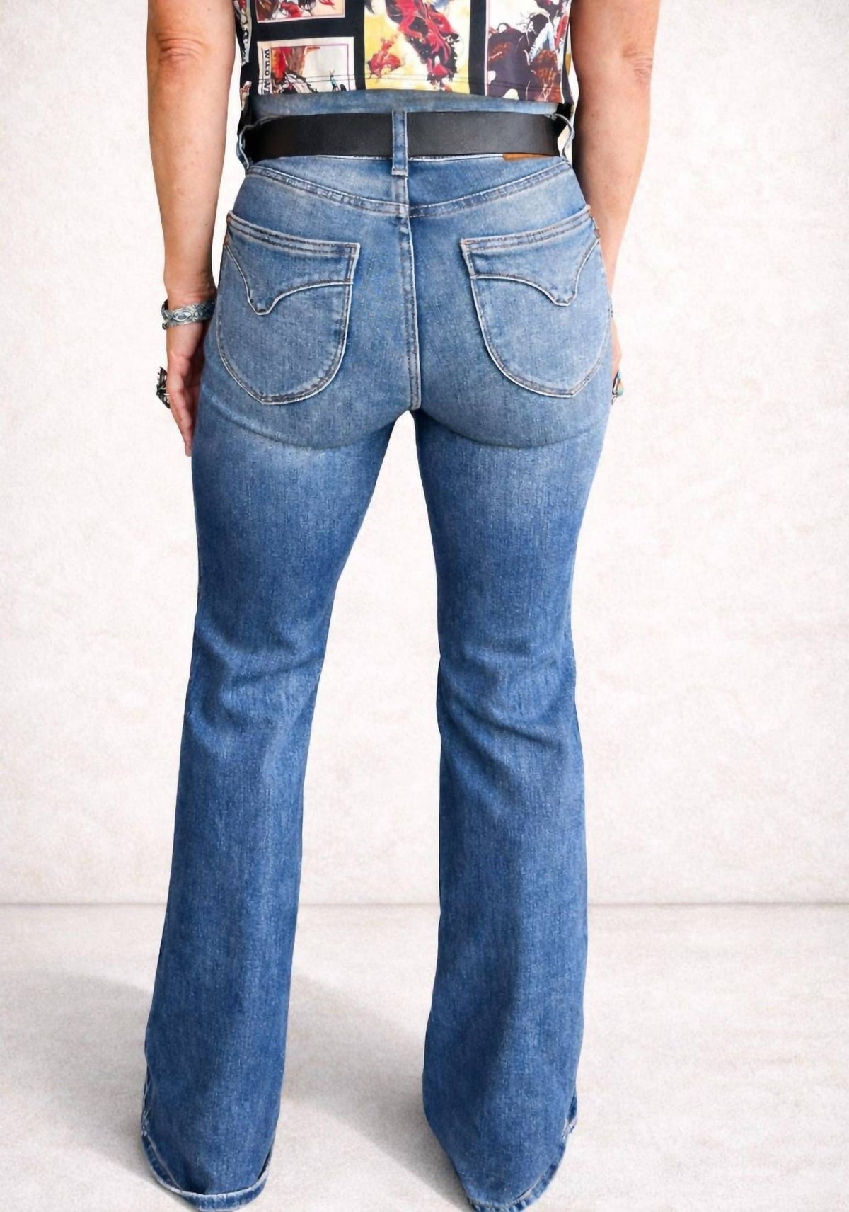 Judy Blue The Wilder Flared Jean in medium wash - women's pants - detail view