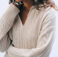 White + Warren - Cashmere Cable Long Sleeve Polo Top
