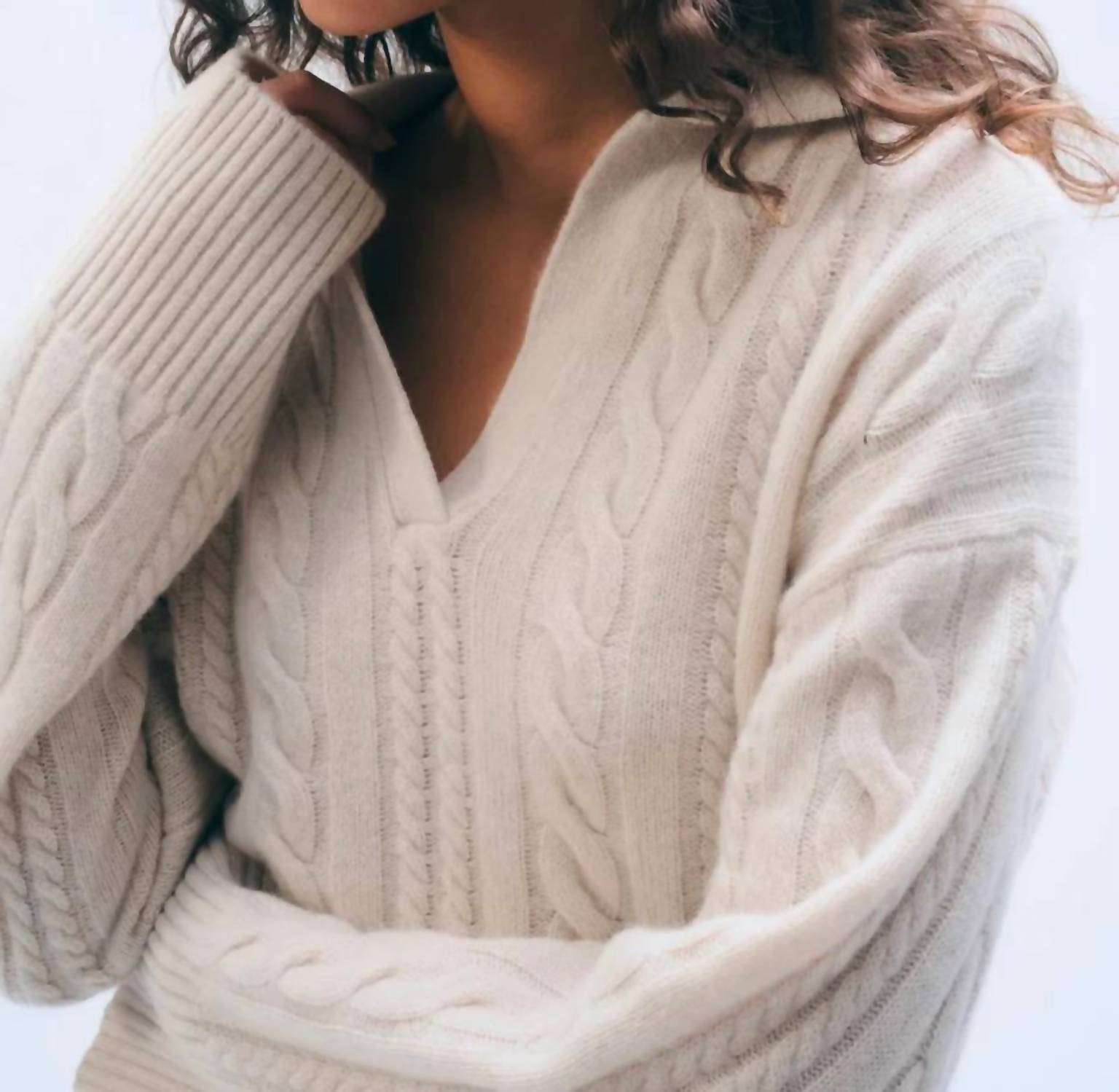 White + Warren - Cashmere Cable Long Sleeve Polo Top