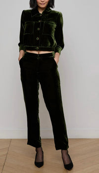 L'Agence Rebel Trouser in deep olive velvet - women's pants