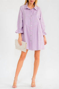 Blue B - Women's Rhinestone Striped Button Down Dress