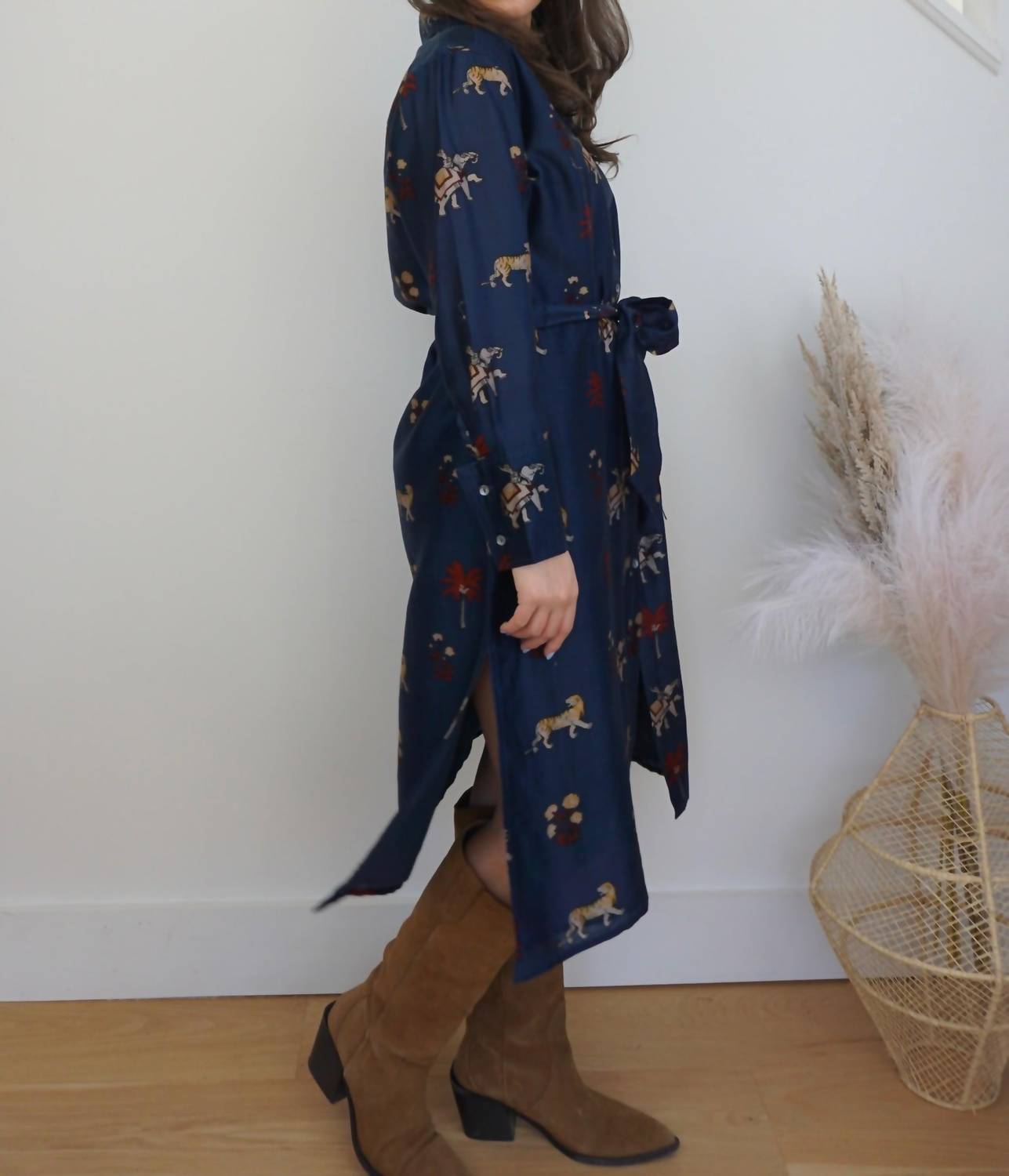 NIBI MTK Zoey Midi Dress in navy tiger - women's dress - alternate view
